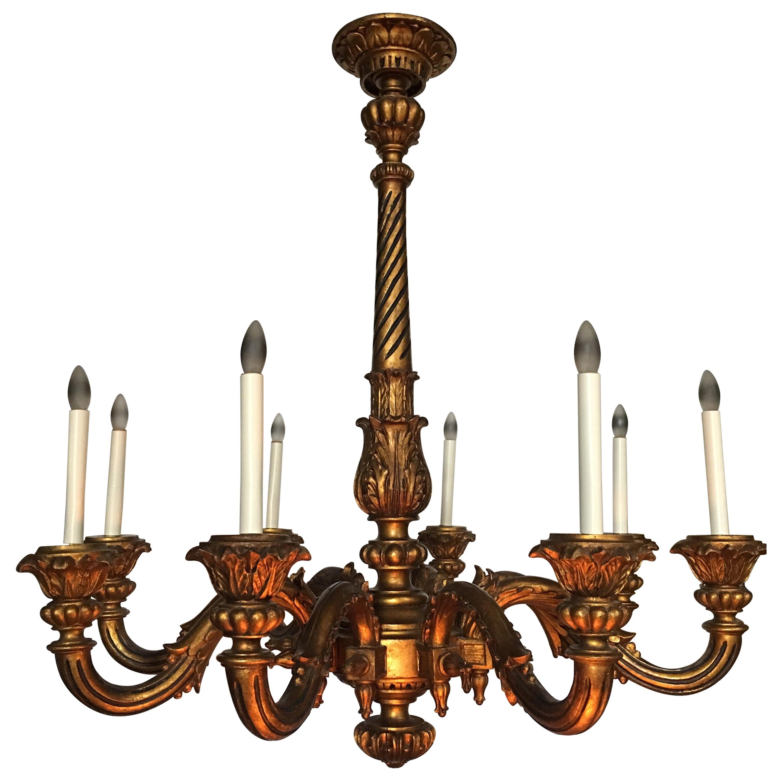 Large French 19th Century Louis XVI Style Carved and Giltwood Chandelier For Sale