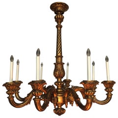 Antique Large French 19th Century Louis XVI Style Carved and Giltwood Chandelier