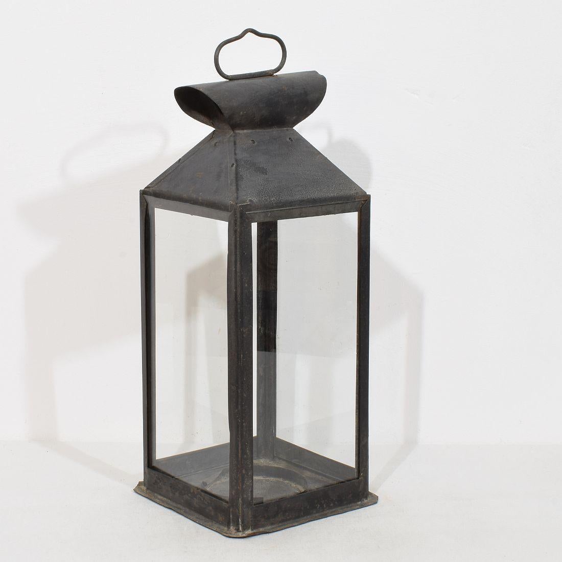 Glass Large French, 19th Century Metal Lantern For Sale