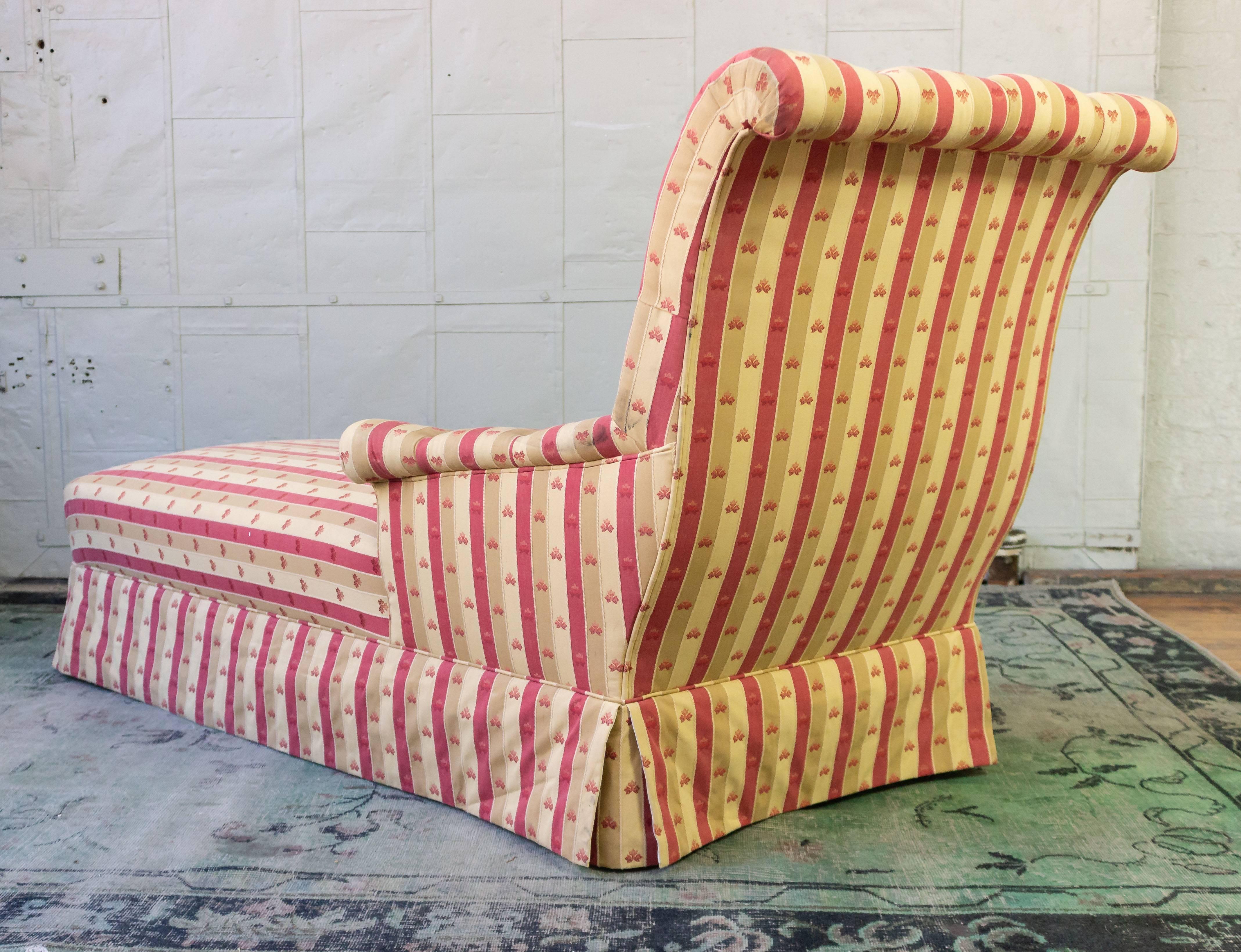 Large French 19th Century Napoleon III Chaise Longue in Striped Patterned Fabric 1