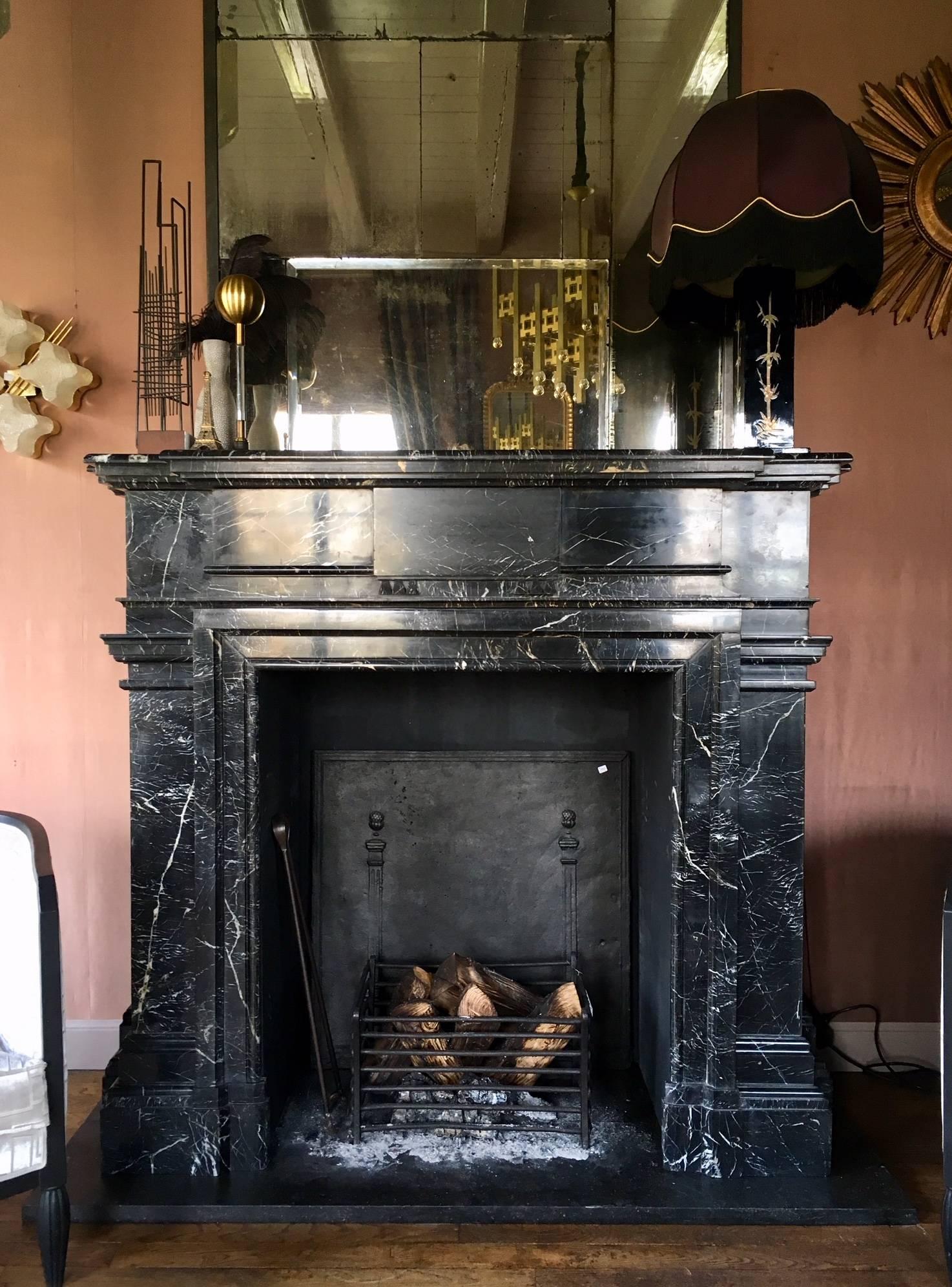 Large French 19th Century Nero Marquina Fire Place 1