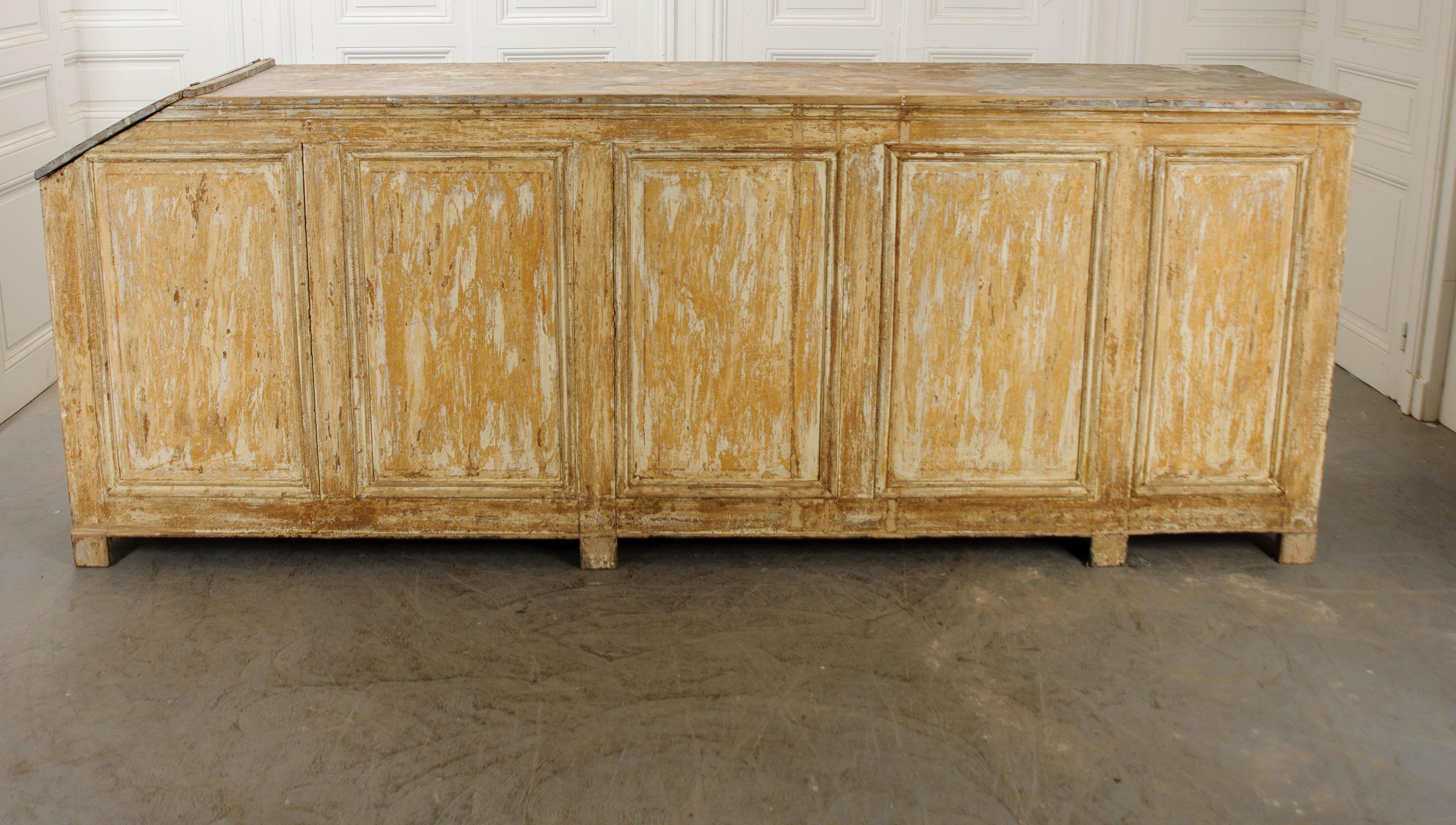 Large French 19th Century Painted Shop Counter For Sale 7