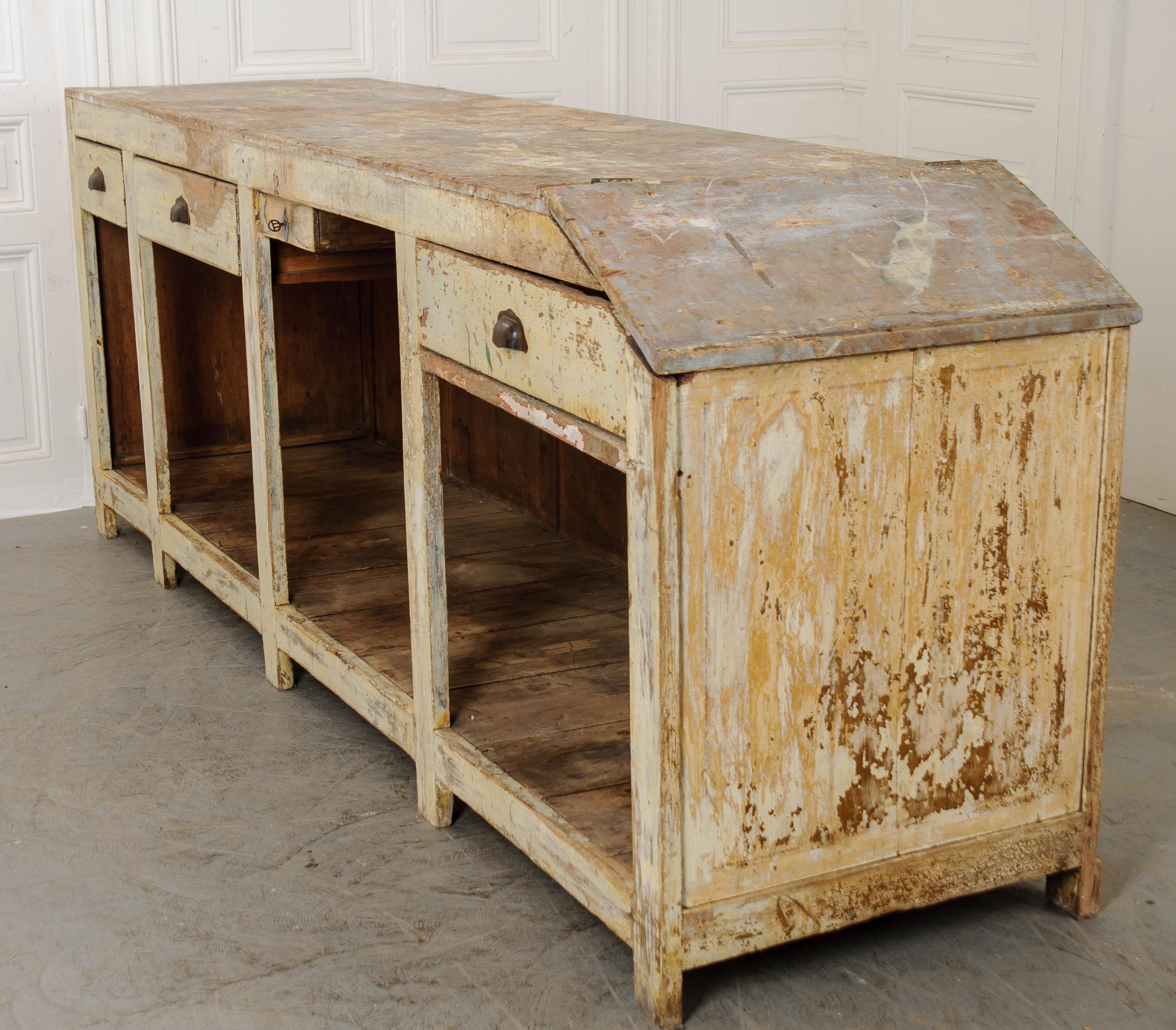 Other Large French 19th Century Painted Shop Counter For Sale