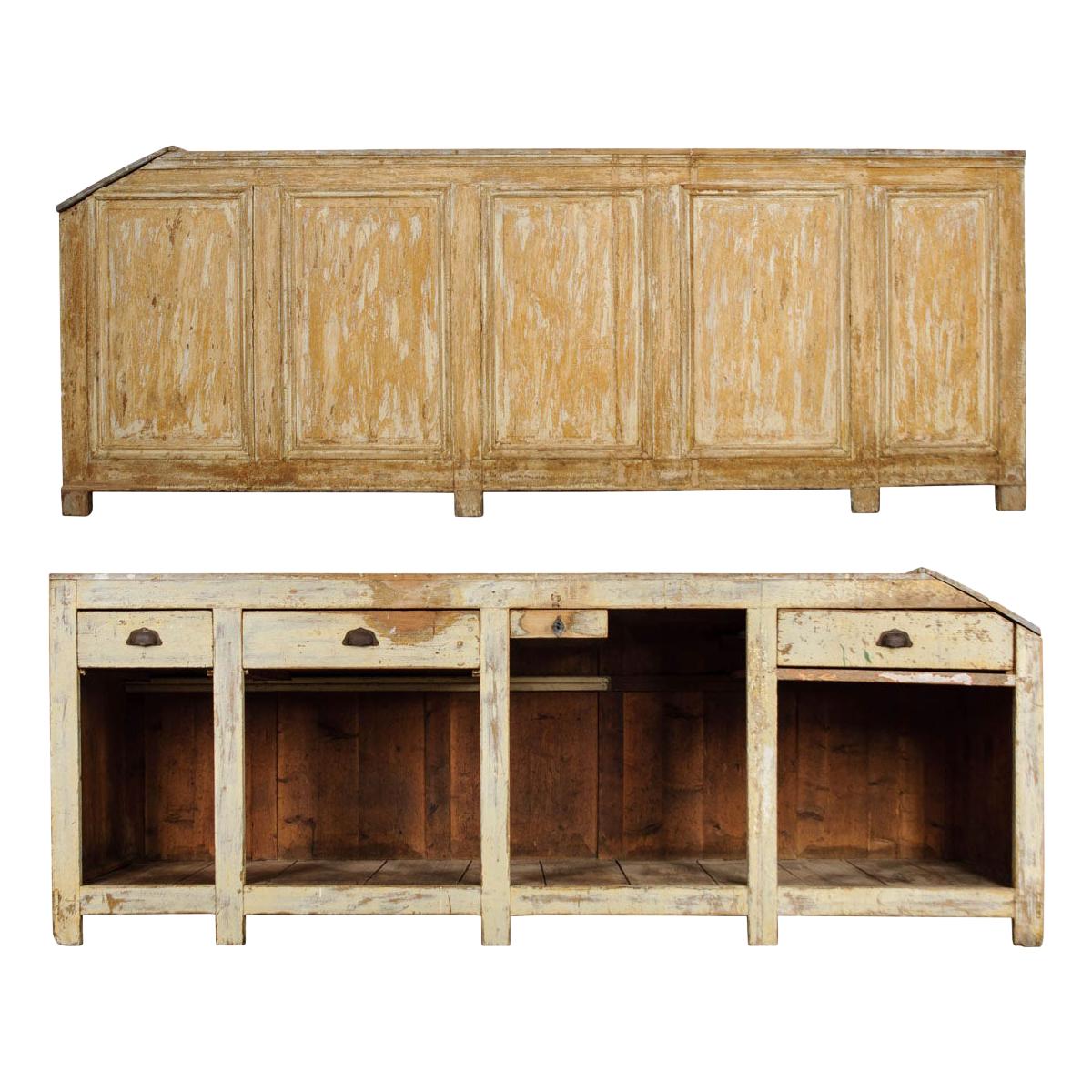 Large French 19th Century Painted Shop Counter For Sale