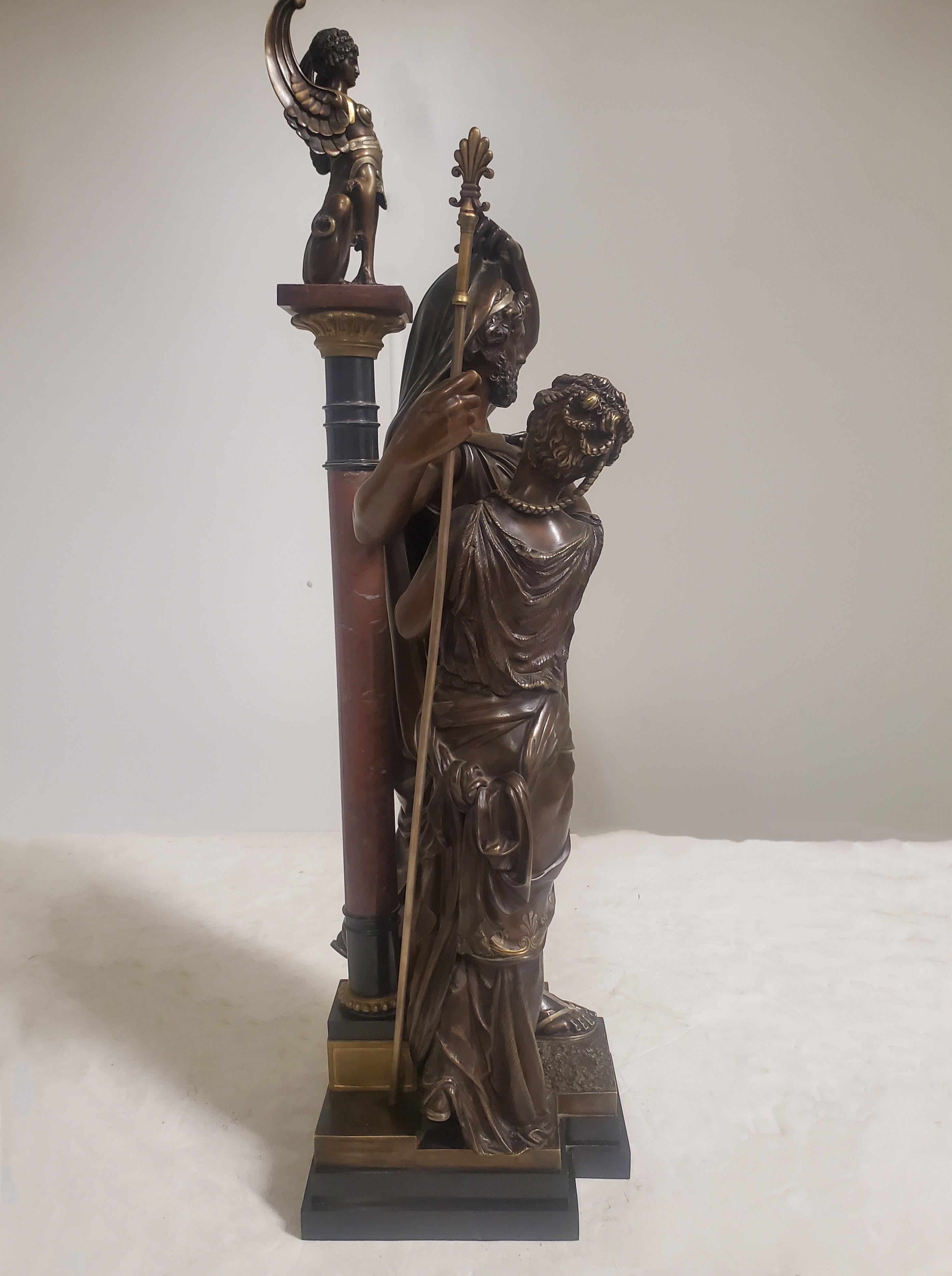 Grande sculpture française du 19ème siècle en argent et bronze doré représentant un homme et une femme en vente 7