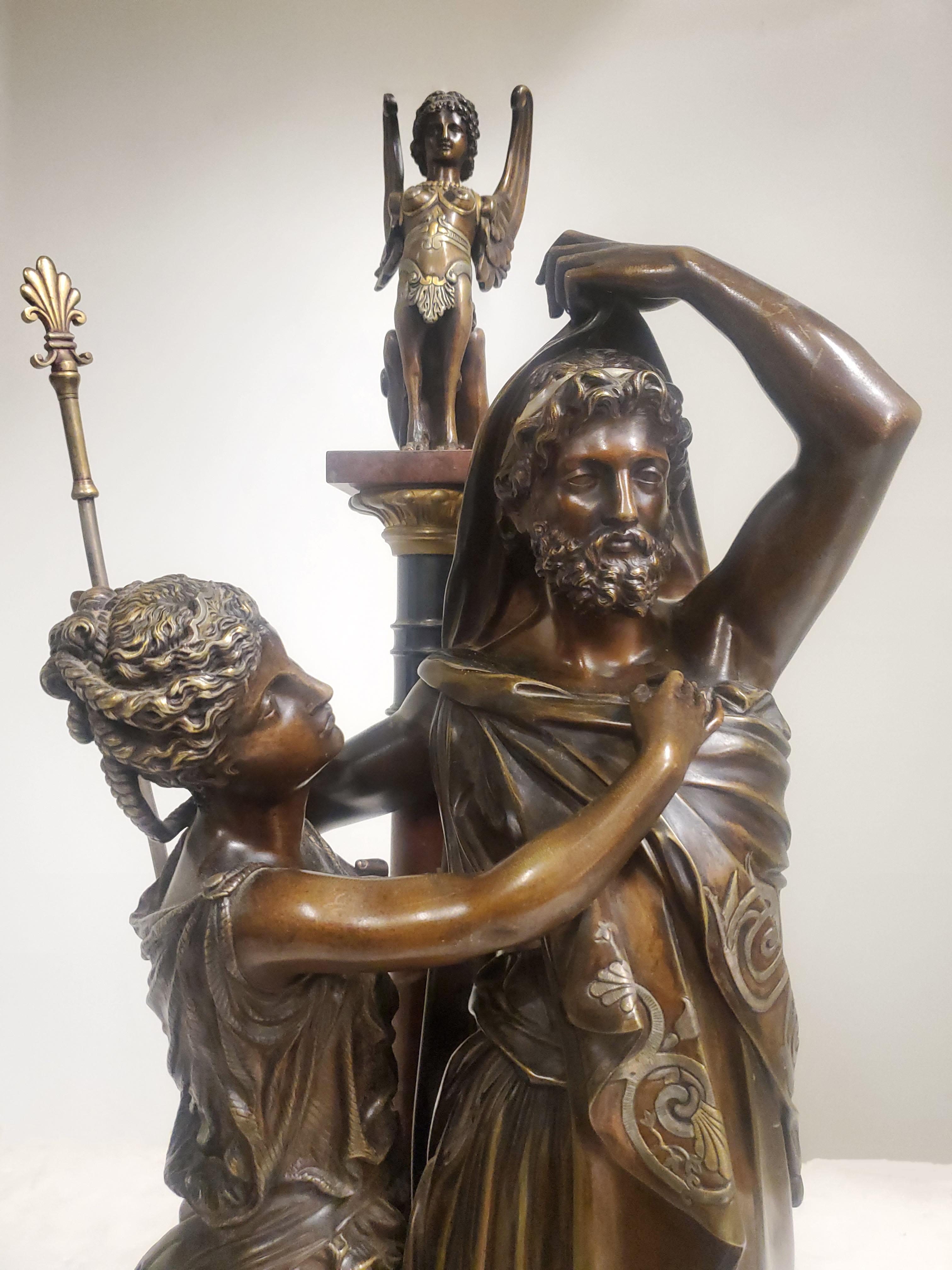 Große französische Silber- und vergoldete Bronzeskulptur eines Mannes und einer Frau aus dem 19. (Neoklassisch) im Angebot