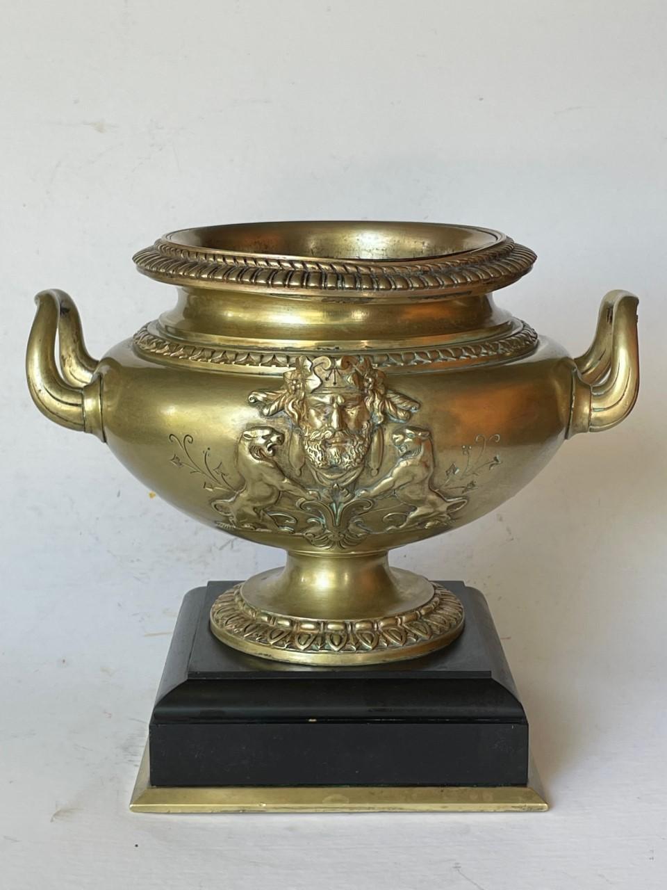 Large French 19th Century Patinated Bronze Centerpiece Urn on Marble Base For Sale 2
