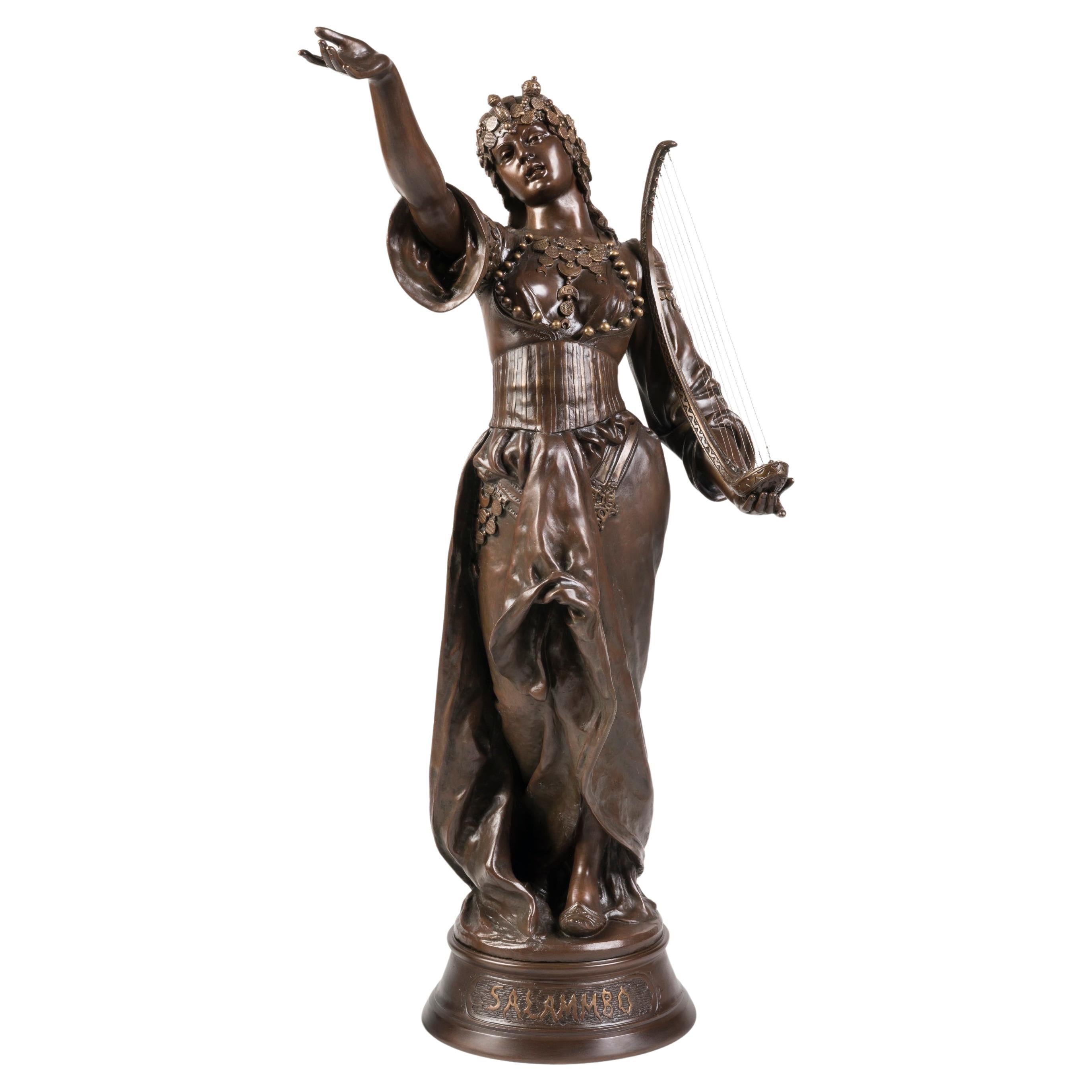 Large French 19th Century Patinated Bronze Sculpture of Salammbô by Marcel Début