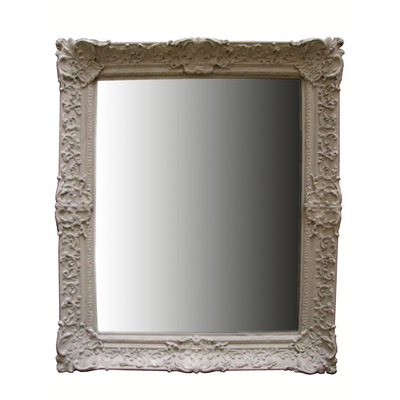 Hand-Painted Large French Rectangular Mirror with Pale Grey Painted Finish Mid-19th Century  For Sale