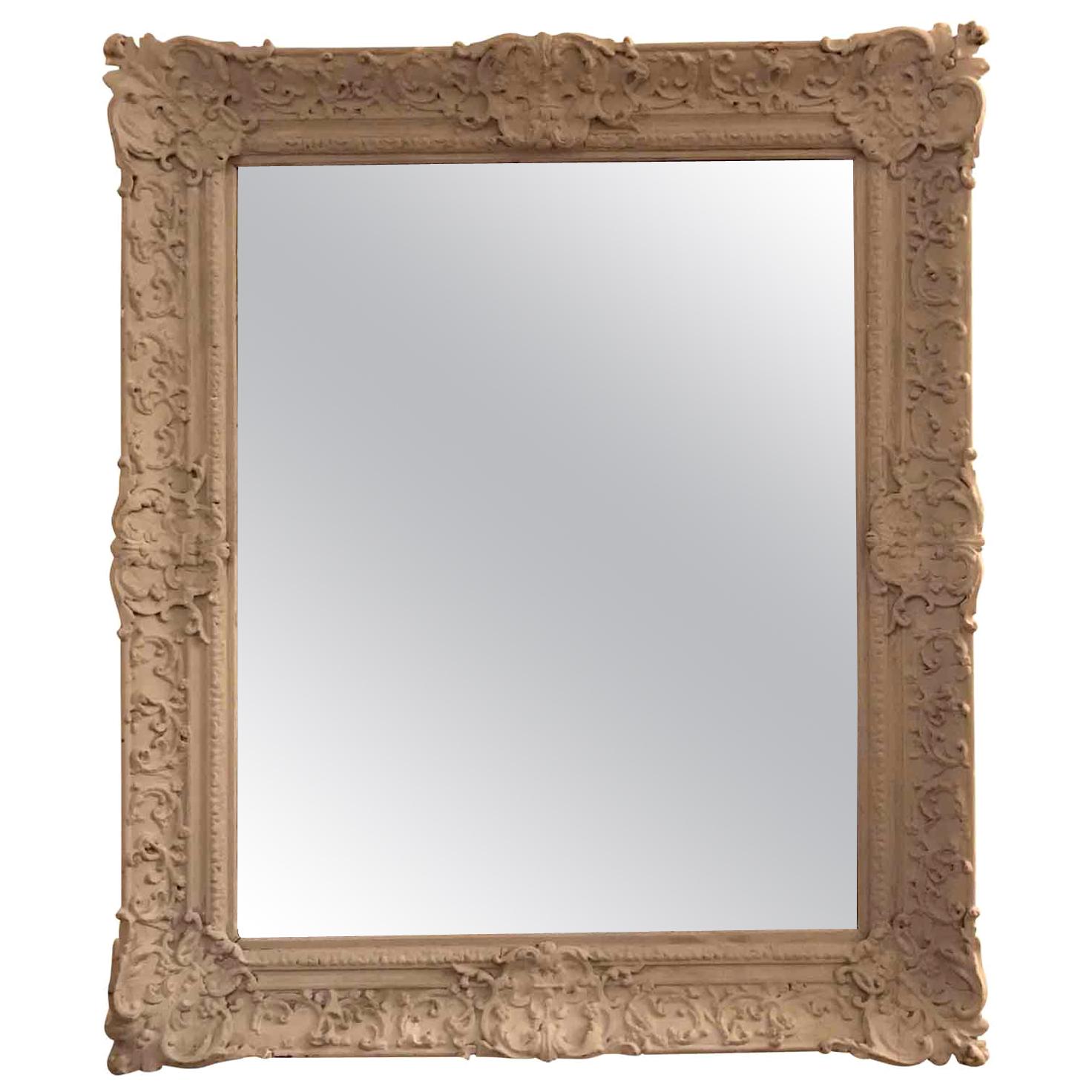 Large French Rectangular Mirror with Pale Grey Painted Finish Mid-19th Century  In Good Condition For Sale In Milan, IT