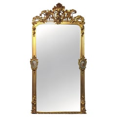 Antique Large French 19th Century Rococo Giltwood Mirror with Sevres Porcelain Plaques