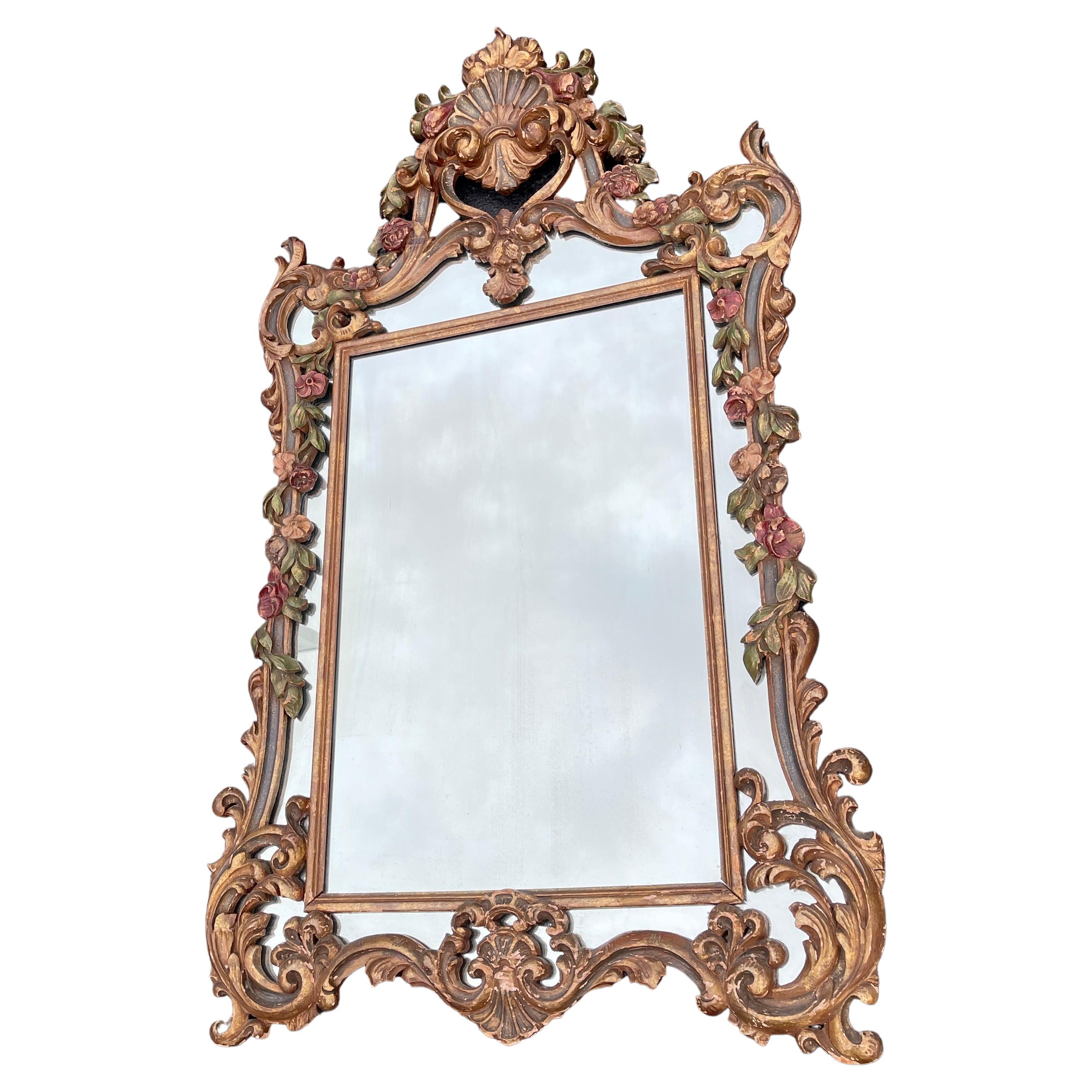 Hand-Crafted Large French 19th Century Rococo Wall Mirror, Circa 1880 For Sale