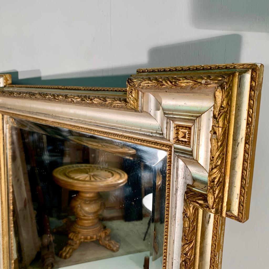 Louis XVI Large French 19th Century Silver and Gilt Mirror with Original Mirror Glass