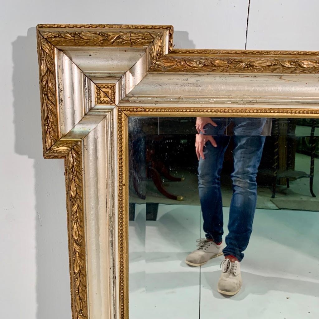Giltwood Large French 19th Century Silver and Gilt Mirror with Original Mirror Glass