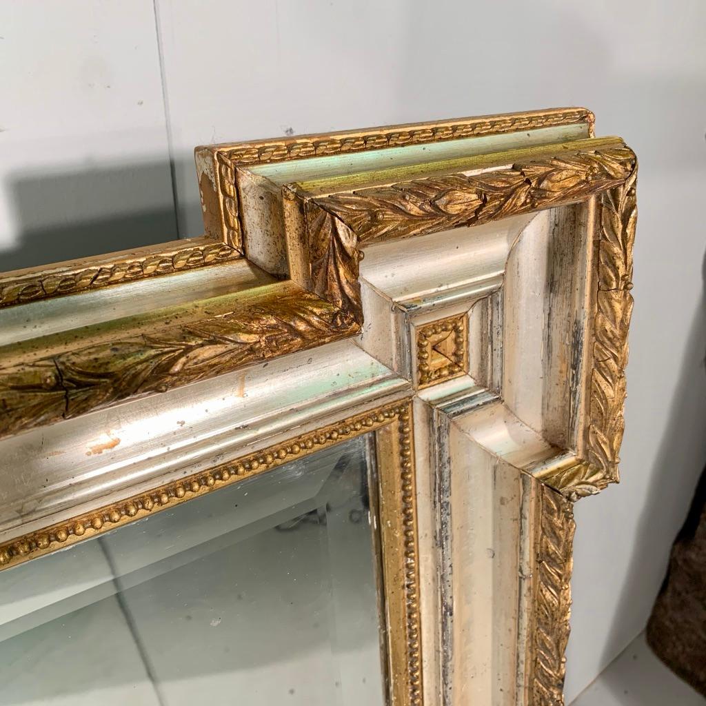 Large French 19th Century Silver and Gilt Mirror with Original Mirror Glass 1