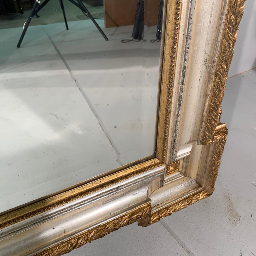 Large French 19th Century Silver and Gilt Mirror with Original Mirror Glass 2