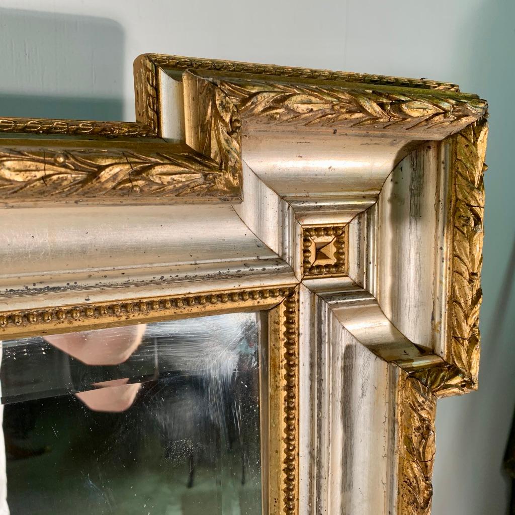 Large French 19th Century Silver and Gilt Mirror with Original Mirror Glass 3
