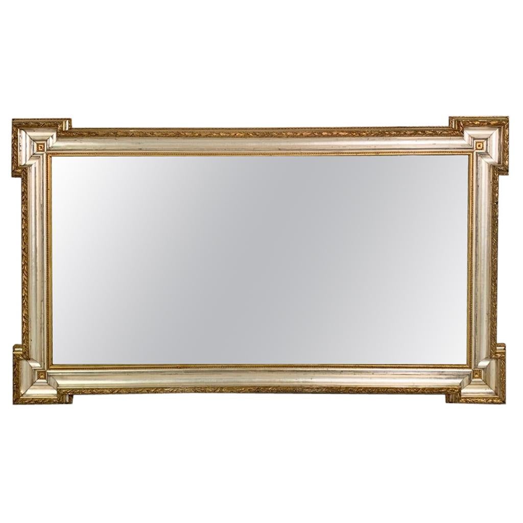 Large French 19th Century Silver and Gilt Mirror with Original Mirror Glass