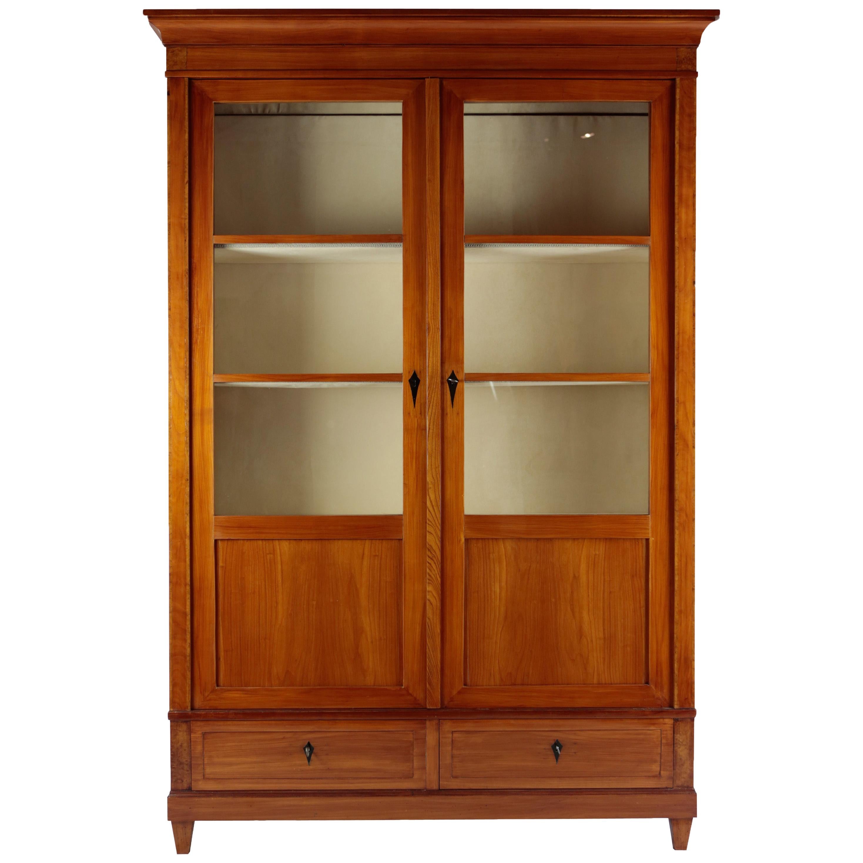 Large French 19th Century Vitrine, Glass Cabinet, circa 1840-1860, Cherry Tree For Sale