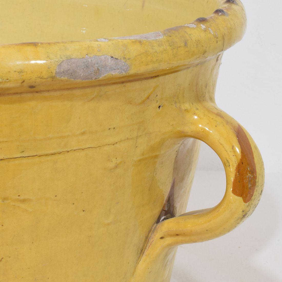 Large French 19th Century Yellow Glazed Ceramic Kitchen Jar/ Pot For Sale 6