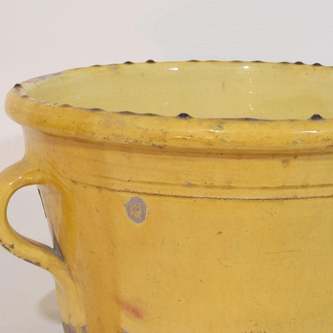 Large French 19th Century Yellow Glazed Ceramic Kitchen Jar/ Pot For Sale 7