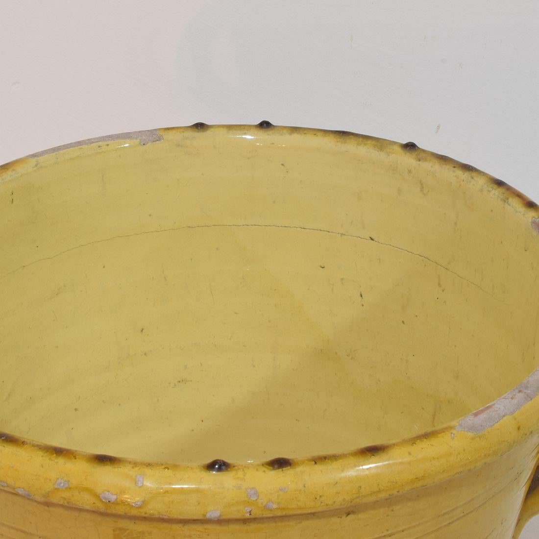 Large French 19th Century Yellow Glazed Ceramic Kitchen Jar/ Pot For Sale 9