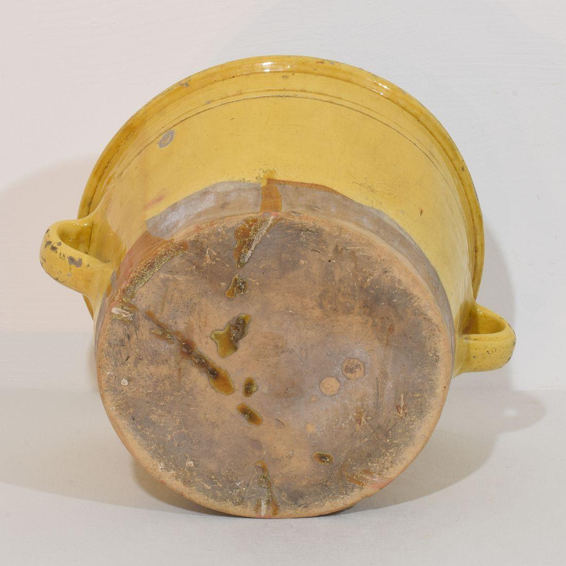 Large French 19th Century Yellow Glazed Ceramic Kitchen Jar/ Pot For Sale 11