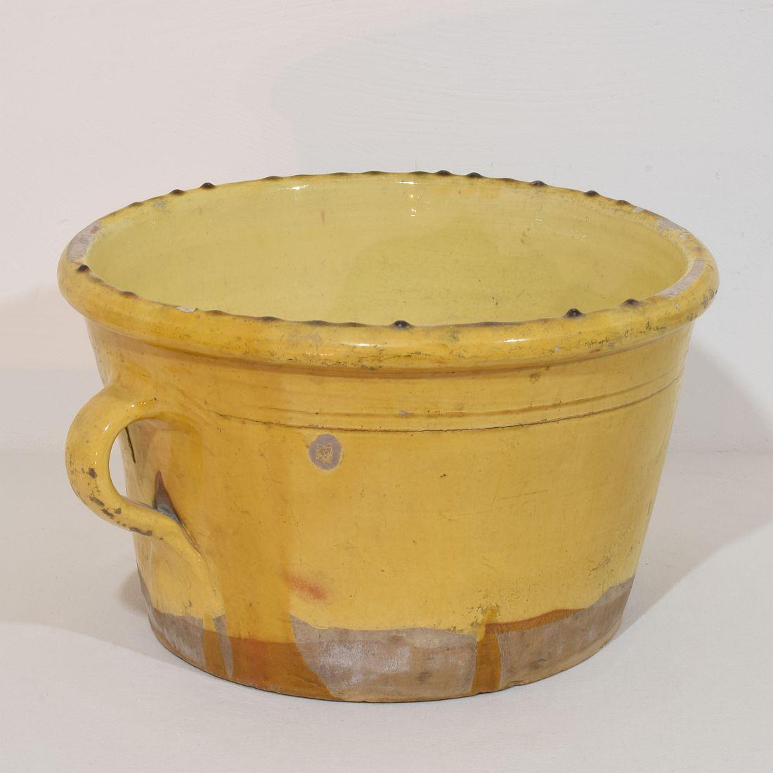 French Provincial Large French 19th Century Yellow Glazed Ceramic Kitchen Jar/ Pot For Sale