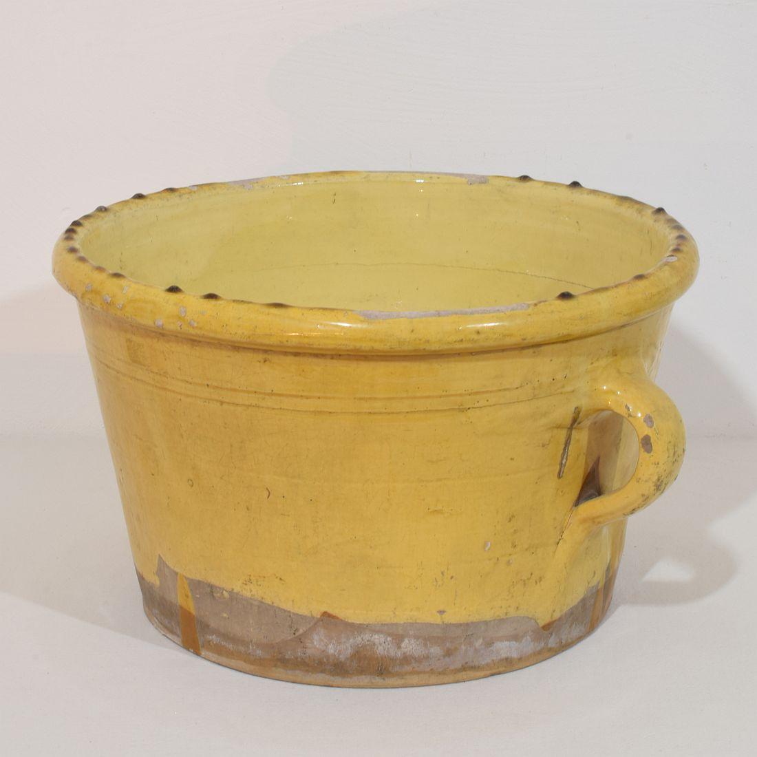 Large French 19th Century Yellow Glazed Ceramic Kitchen Jar/ Pot For Sale 1