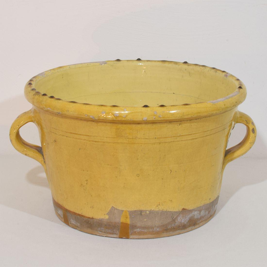 Large French 19th Century Yellow Glazed Ceramic Kitchen Jar/ Pot For Sale 2