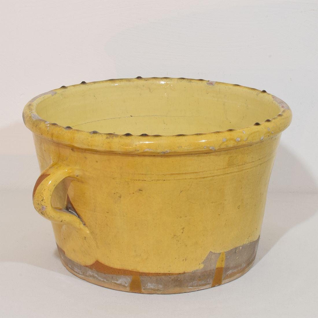 Large French 19th Century Yellow Glazed Ceramic Kitchen Jar/ Pot For Sale 3