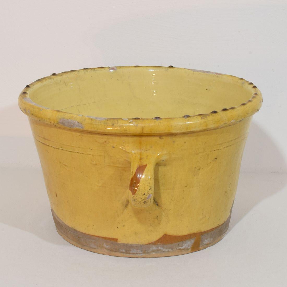Large French 19th Century Yellow Glazed Ceramic Kitchen Jar/ Pot For Sale 4