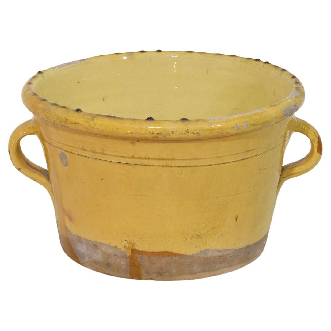 Large French 19th Century Yellow Glazed Ceramic Kitchen Jar/ Pot For Sale