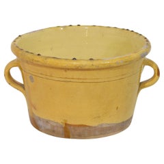 Grand pot de cuisine français du 19ème siècle en céramique émaillée jaune