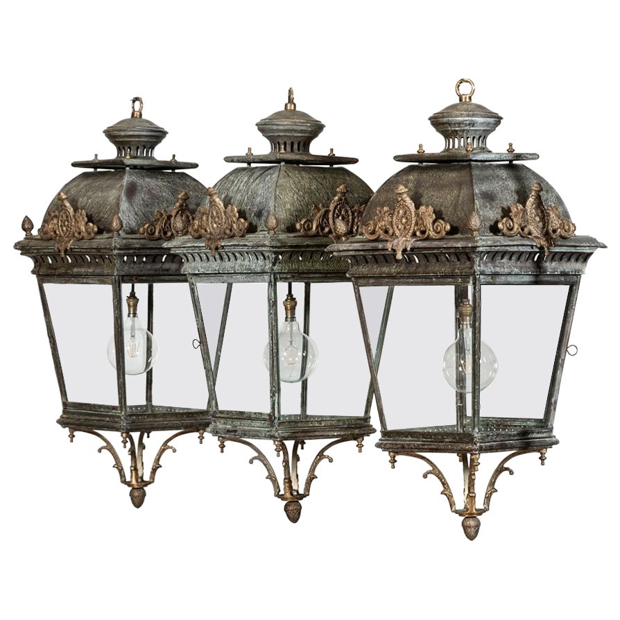Large French 19thC Style Bronze & Iron Lantern