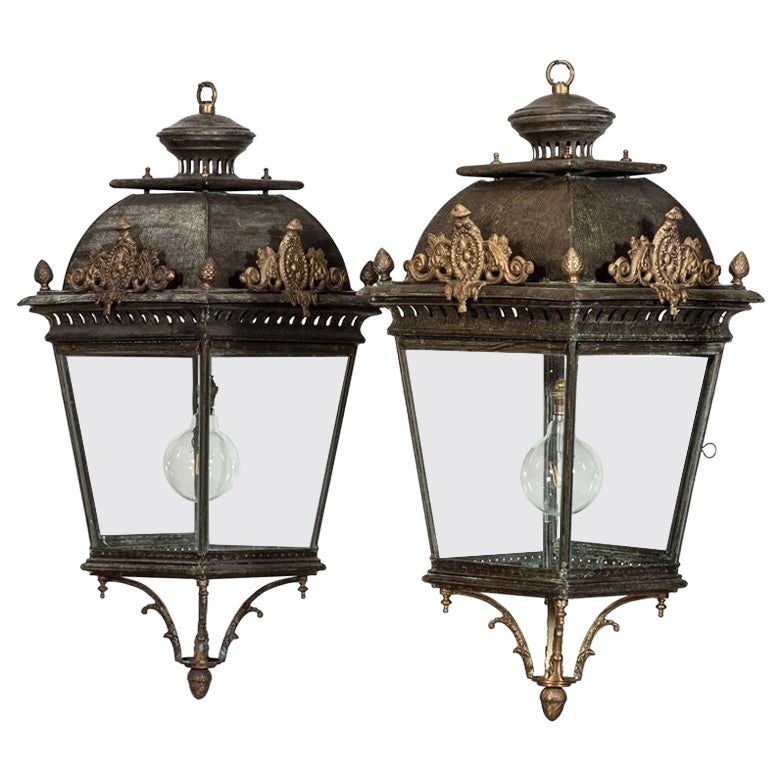 Large French 19thC Style Bronze & Iron Lantern