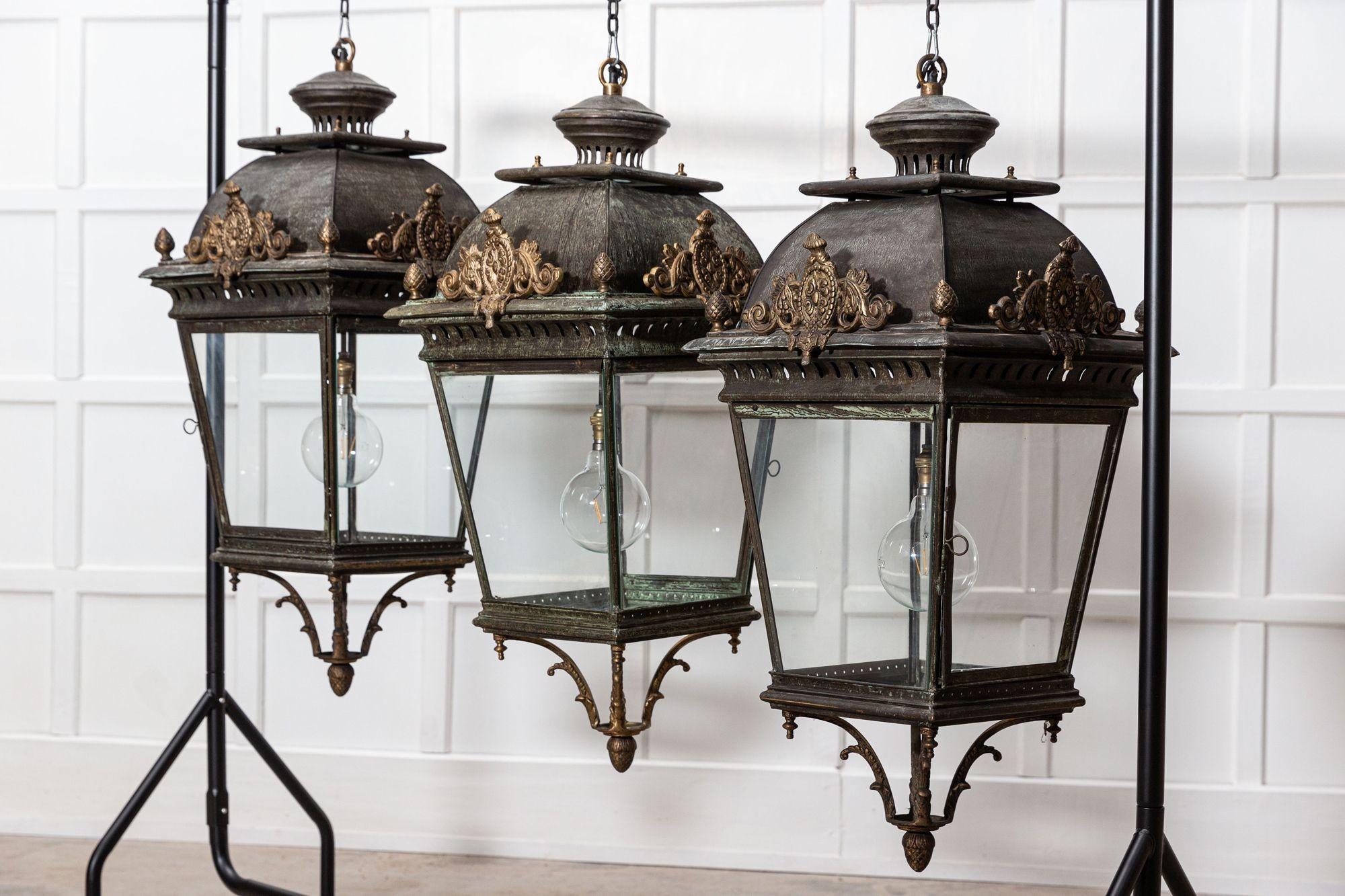 Large French 19thC Style Bronze & Iron Lanterns For Sale 4