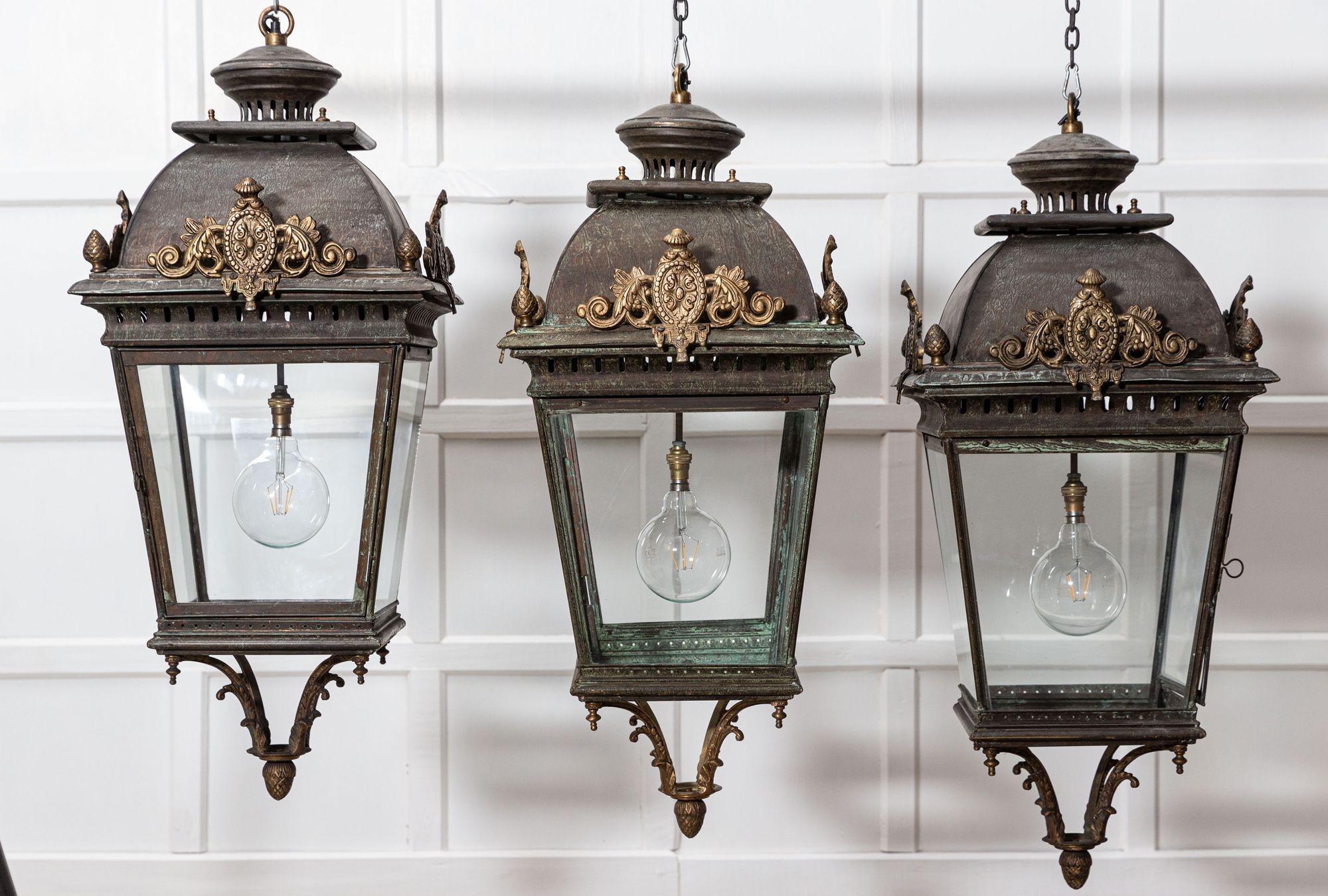Large French 19thC Style Bronze & Iron Lanterns For Sale 6
