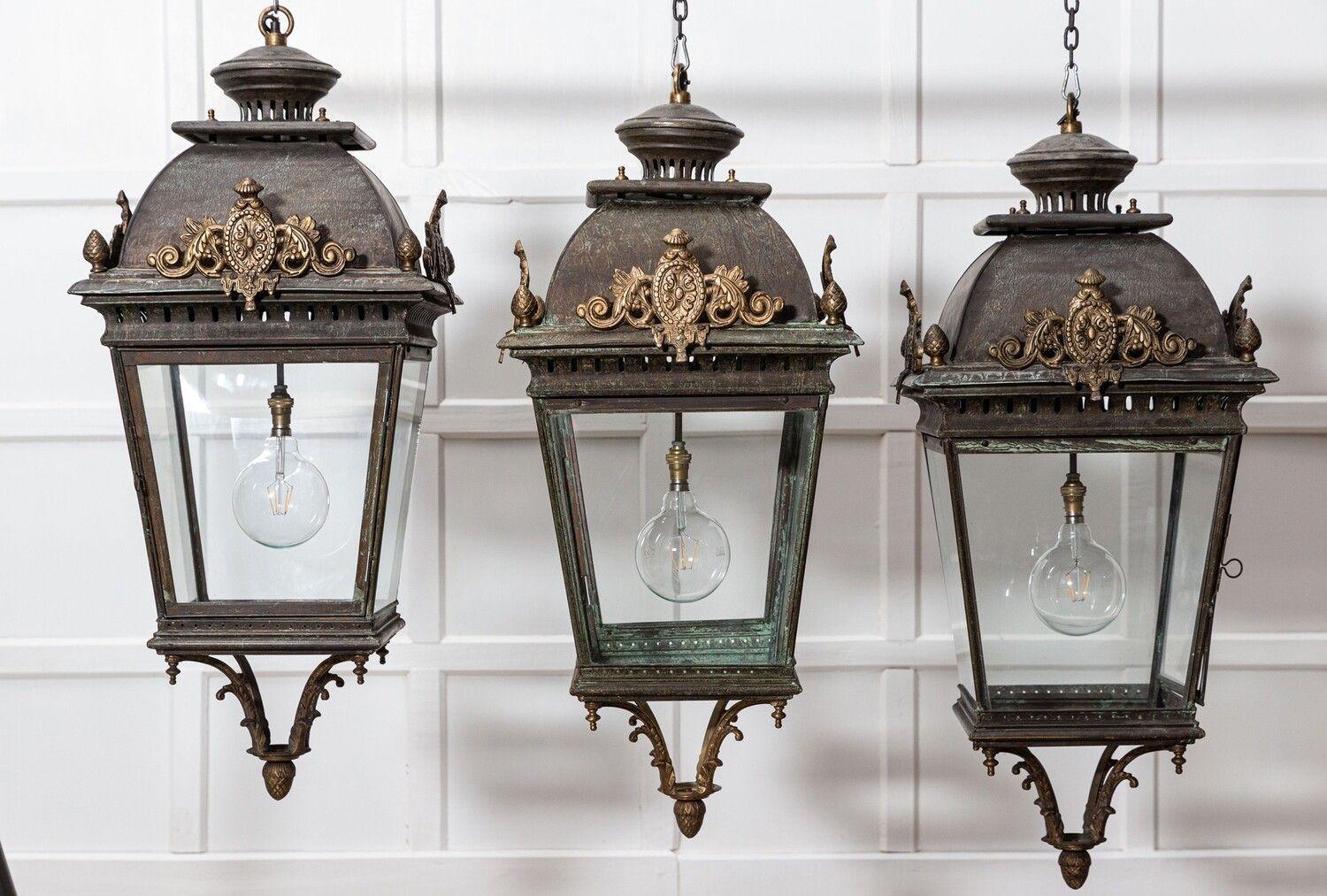 Large French 19thC Style Bronze & Iron Lanterns For Sale 7