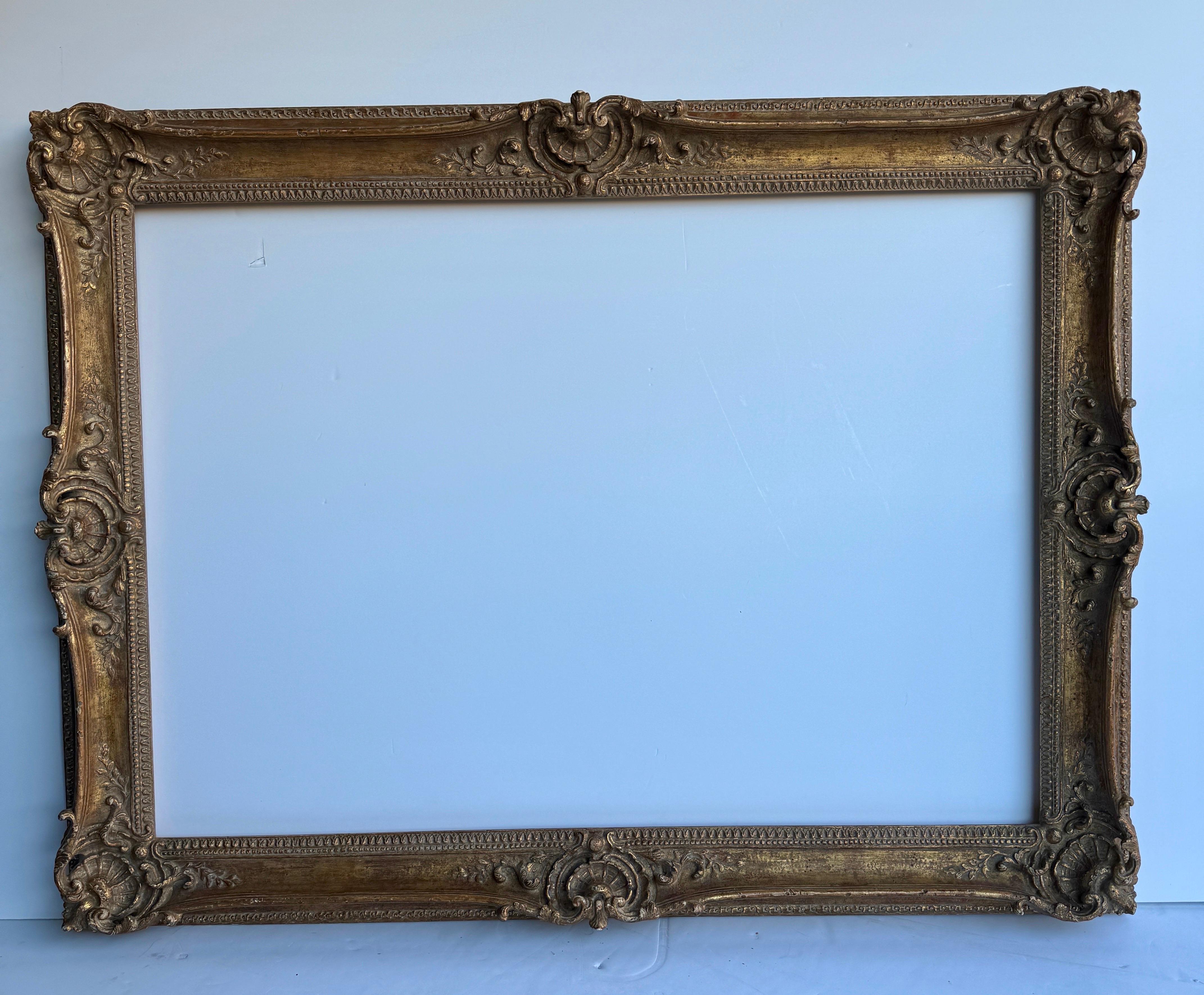 Large French 20th Century Carved Gilt Wood Frame, Rococo Style For Sale 15