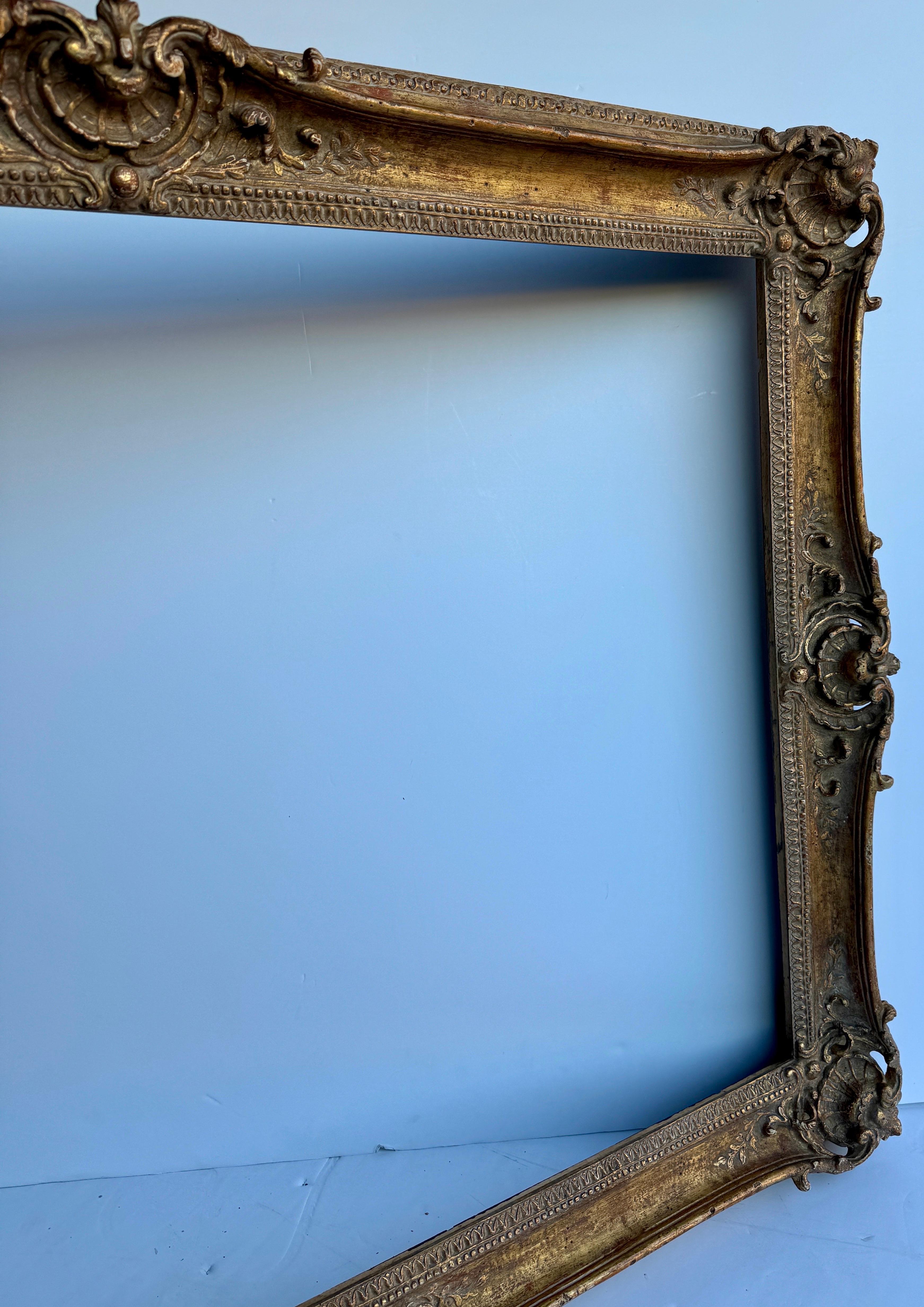 Large French 20th Century Carved Gilt Wood Frame, Rococo Style For Sale 3