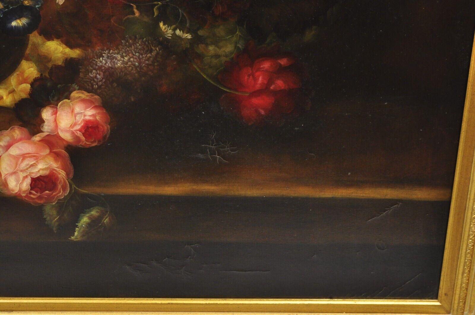 Large French 58 x 70 Gold Frame Still Life Oil Painting with Bouquet of Flowers For Sale 4