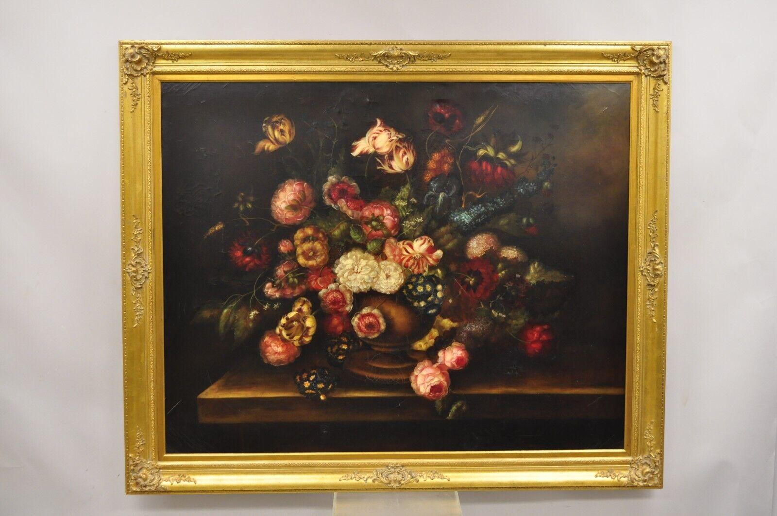Large French 58 x 70 Gold Frame Still Life Oil Painting with Bouquet of Flowers For Sale 3