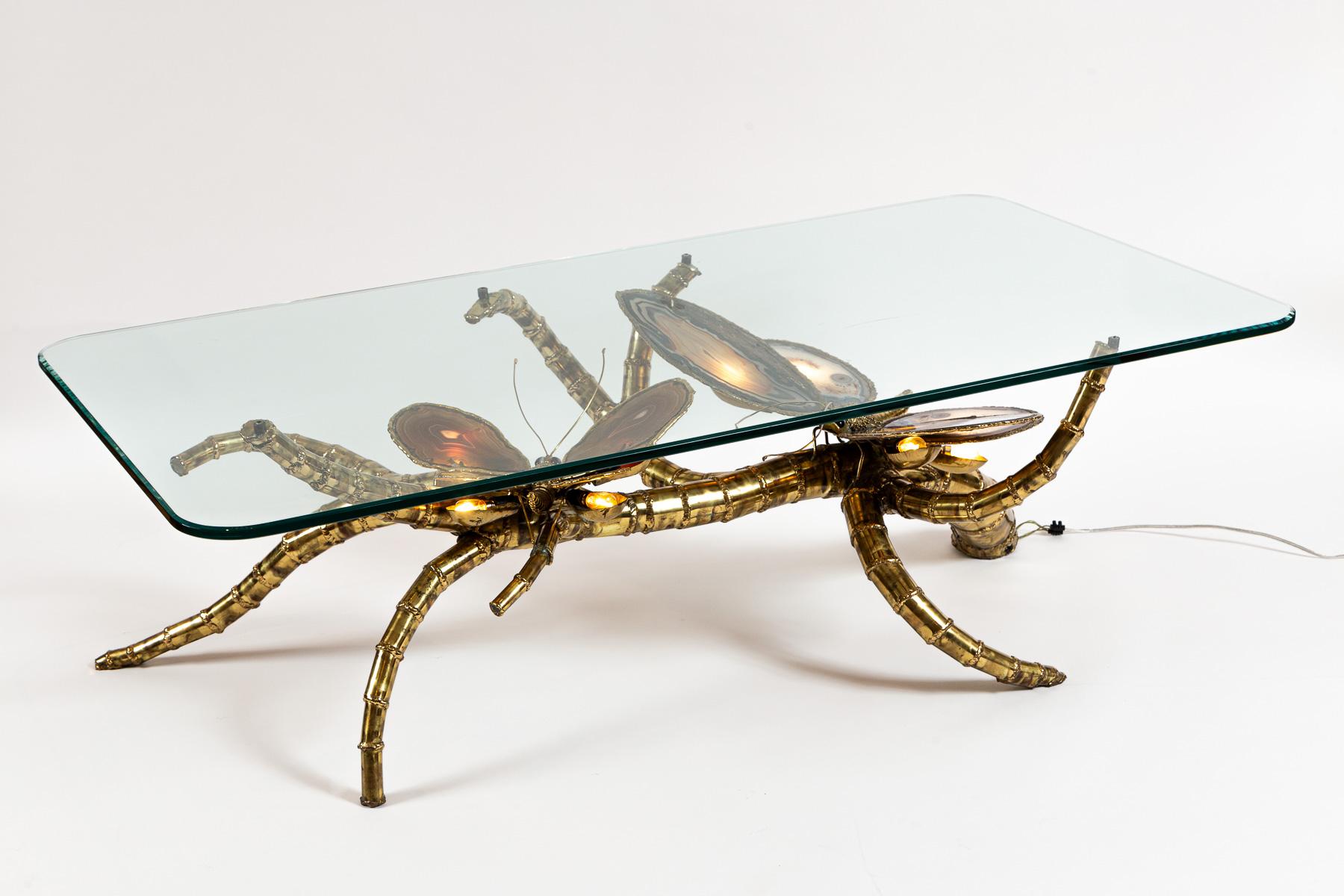 Brutalisme Grande table basse papillon en agate française conçue par Isabelle Faure en vente
