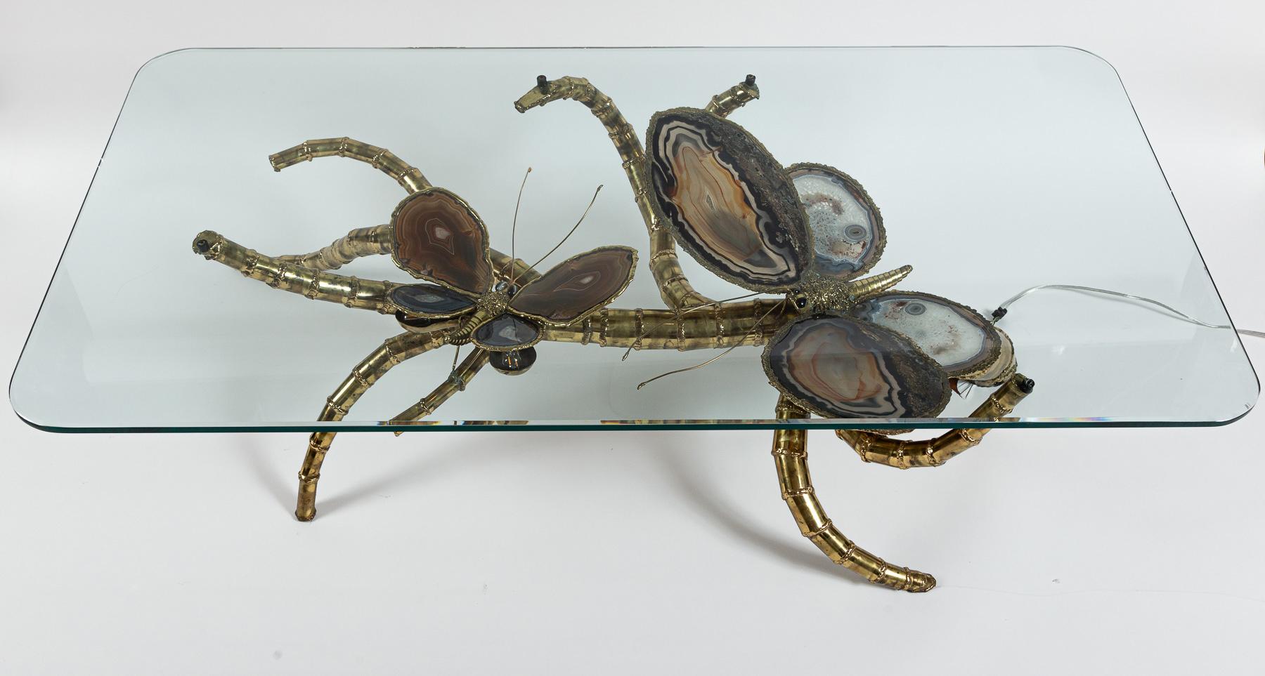 Français Grande table basse papillon en agate française conçue par Isabelle Faure en vente