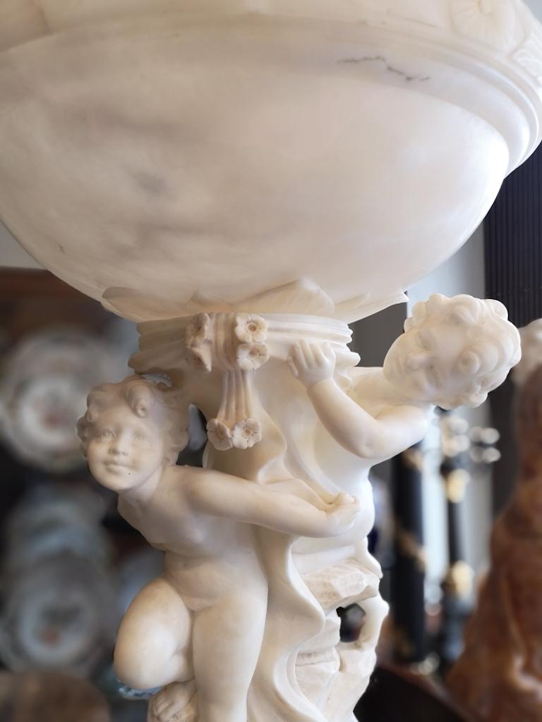 Belle Époque Large French Alabaster Sphere Lamp with Putti, 1910