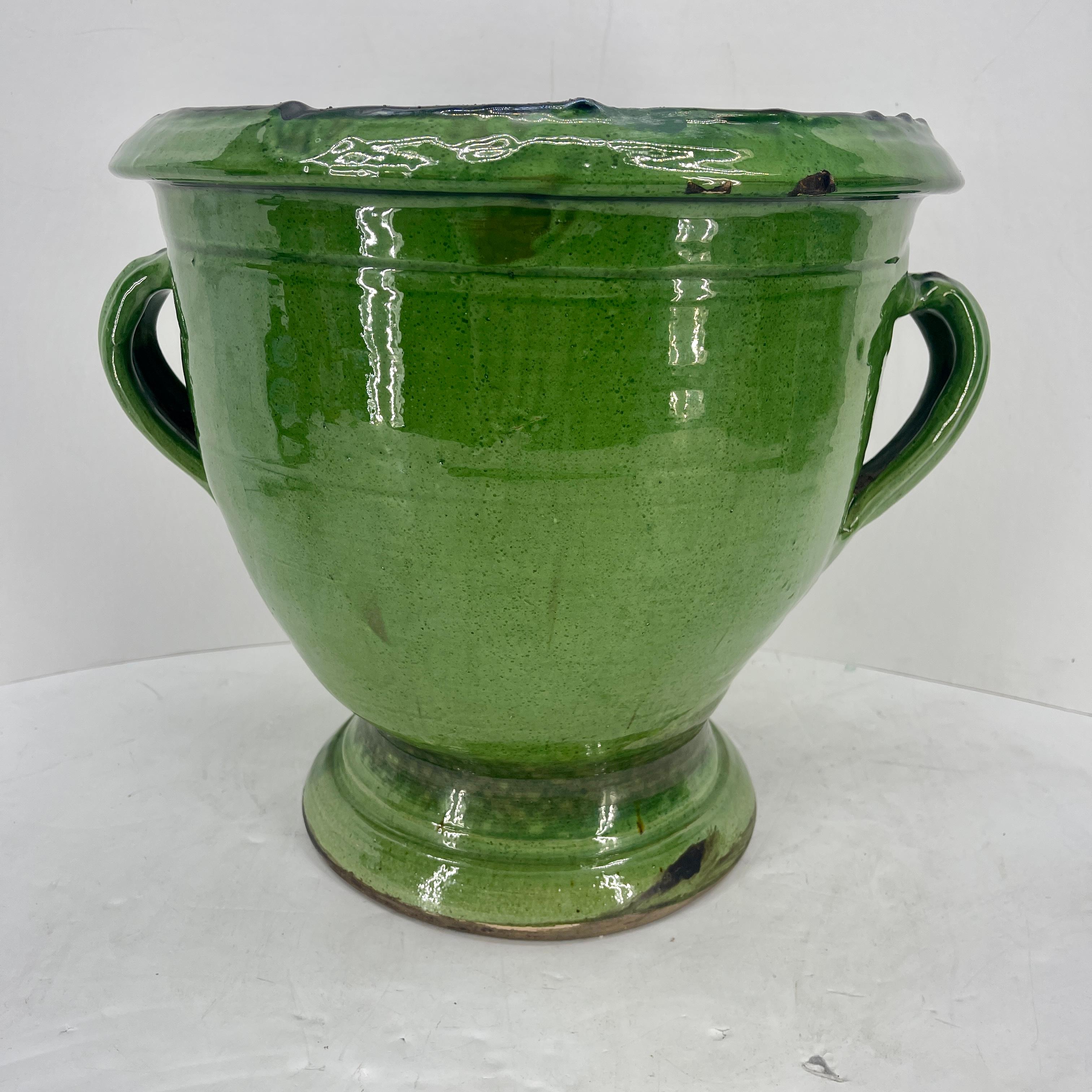 Large French Anduze Green Glazed Terracotta Garden Urn For Sale 4