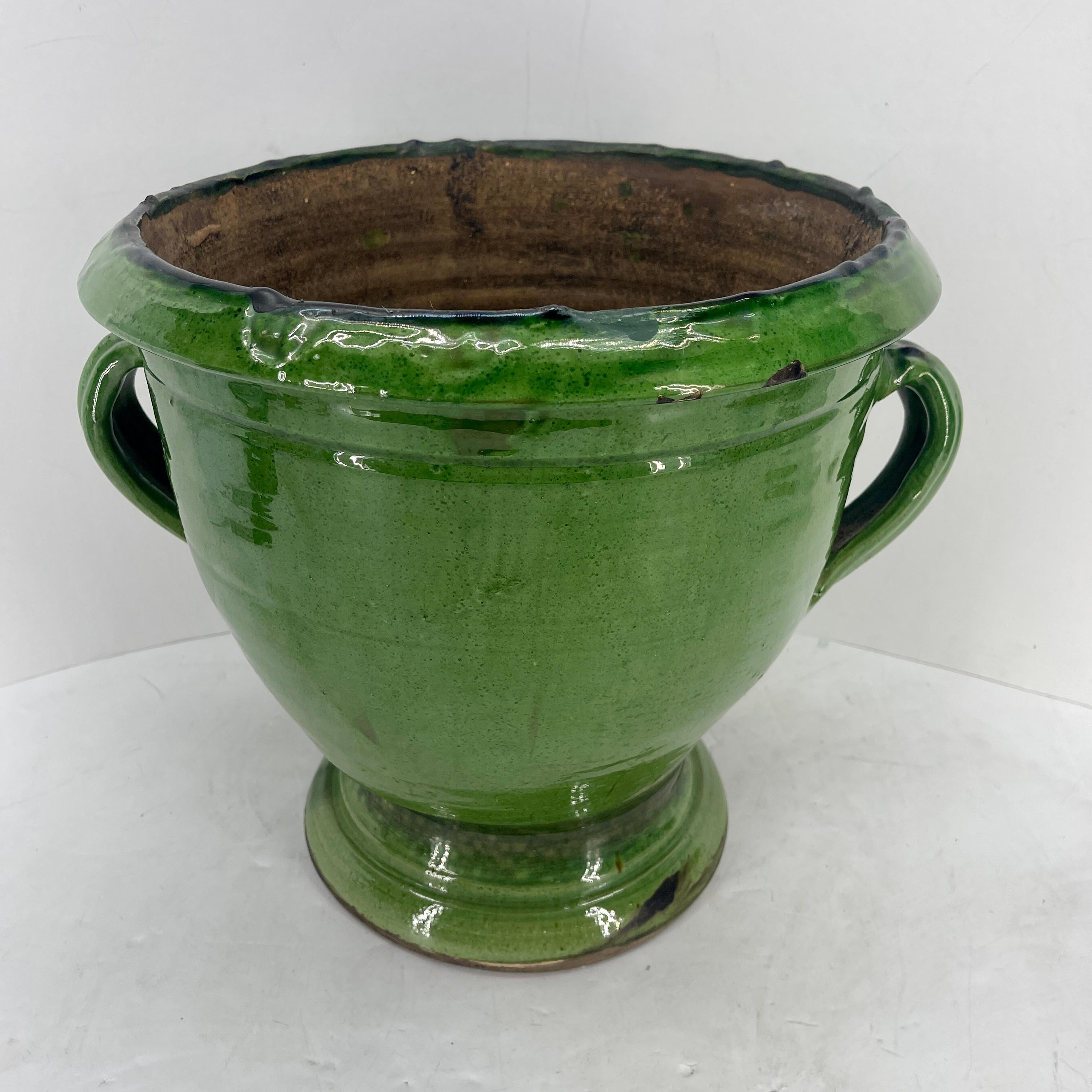Large French Anduze Green Glazed Terracotta Garden Urn For Sale 5