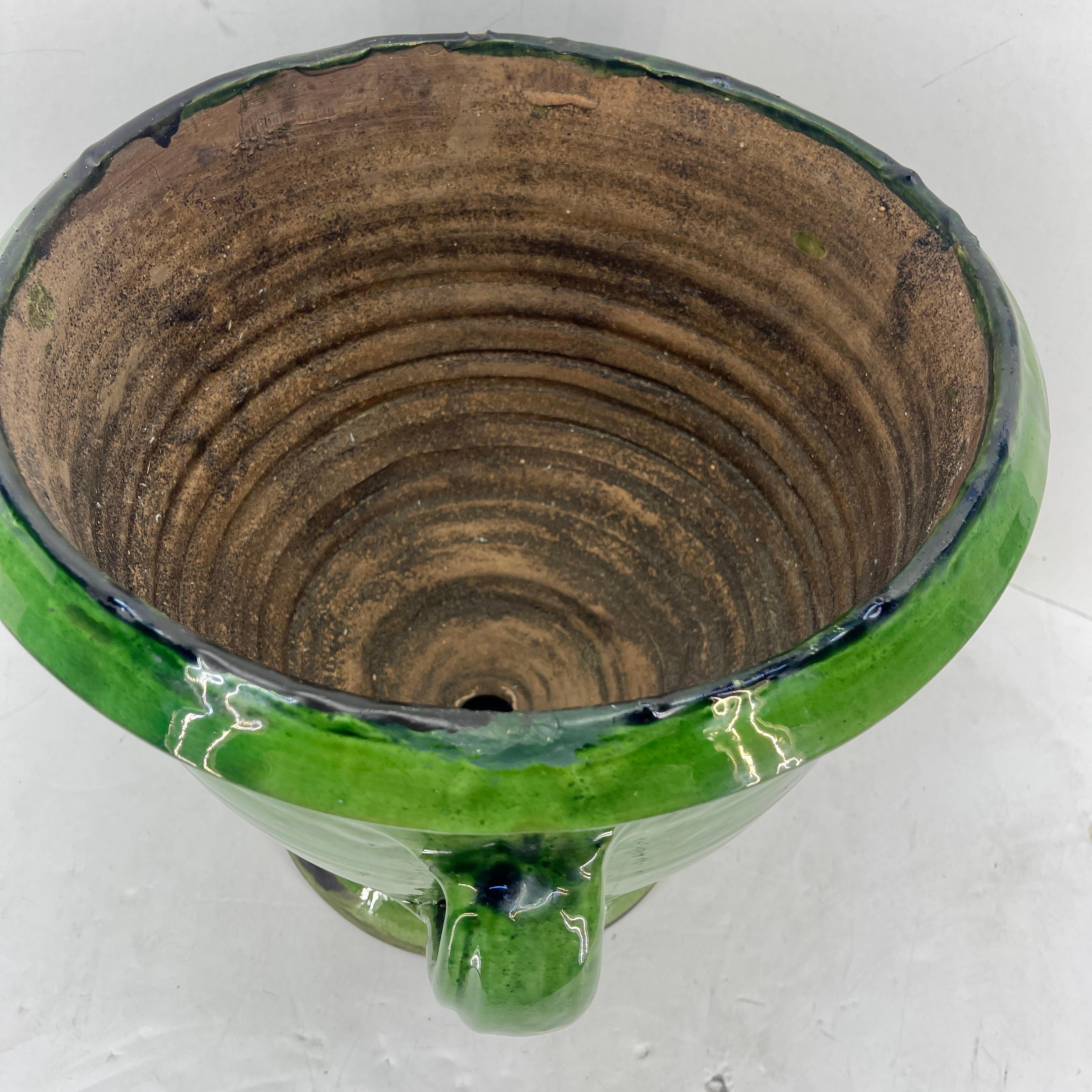 Large French Anduze Green Glazed Terracotta Garden Urn For Sale 9
