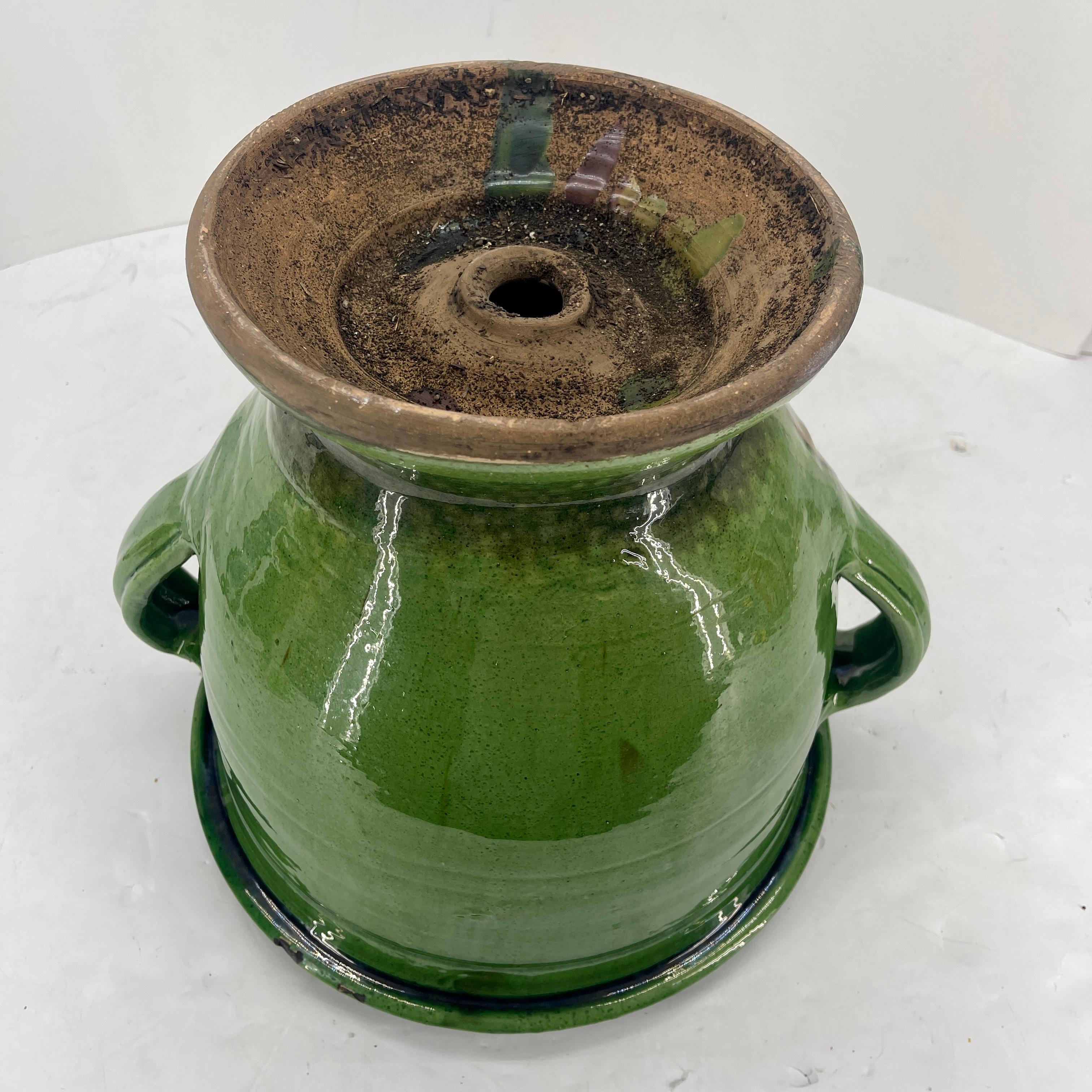 Large French Anduze Green Glazed Terracotta Garden Urn For Sale 14